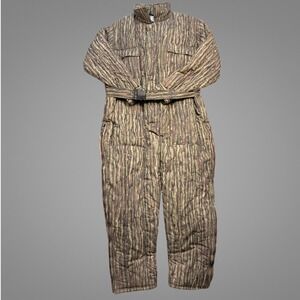 Vintage Trophy Club Hunting Coveralls XL Mens Insulated Bark Camo Jumpsuit Brown